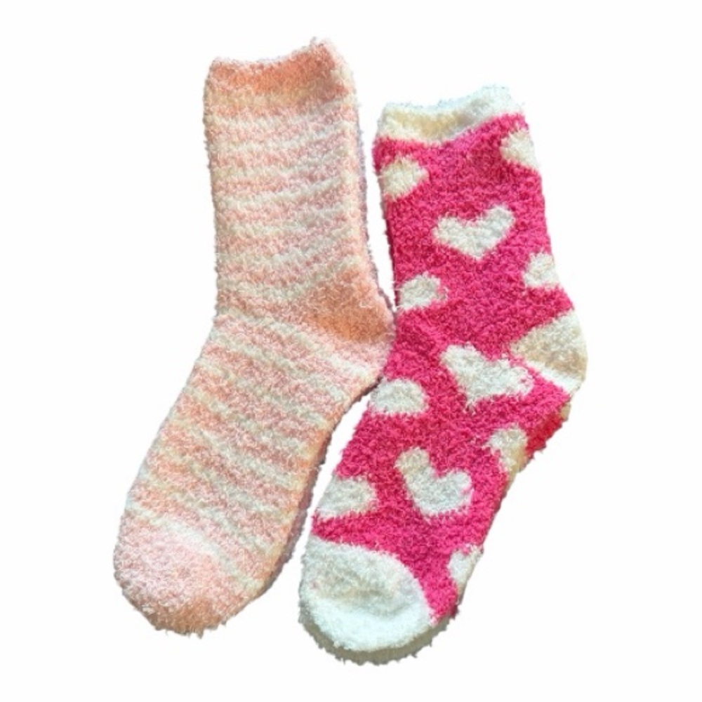 Cozy Pink and White Fuzzy Socks